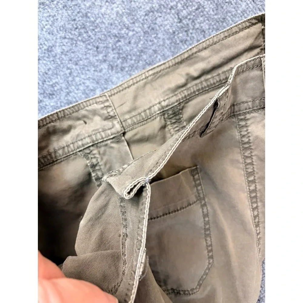 Eileen Fisher Cropped Green High Rise Capri Pants Drawstring Hem Pockets Size 12